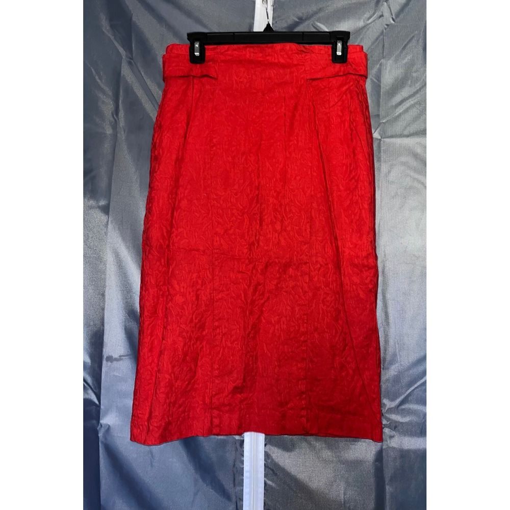 7th Avenue New York & Company Red Jacquard Floral Midi Pencil Skirt Size 6 Kick